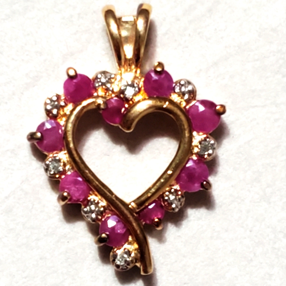 Ross Simons Ruby Diamond Heart Gold Vermeil Sterling silver Pendant